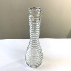 Vintage Ribbed Glass Bud Vase 9” Beehive Banded Ringed Clear Pressed Glass